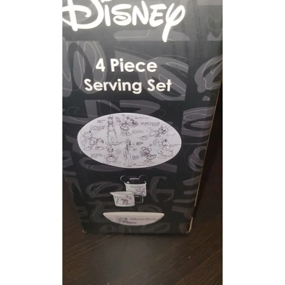 Disney Mickey Mouse Sketchbook 4 Piece Serving Set Platter Bowl Creamer Sugar